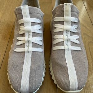 Salvatore Ferragamo Beige and White Sneakers